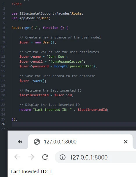 Get the Last Inserted Id Using Laravel Eloquent