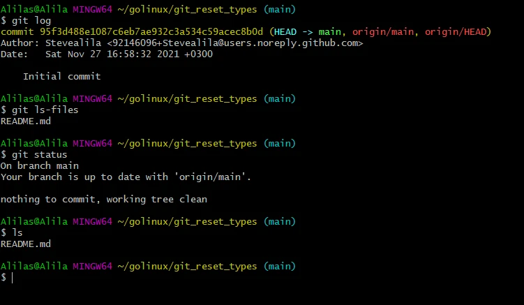 check the result after git reset hard vs soft vs mixed