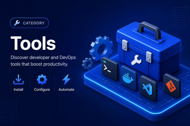 Tools category illustration with toolbox, configuration, and automation graphics