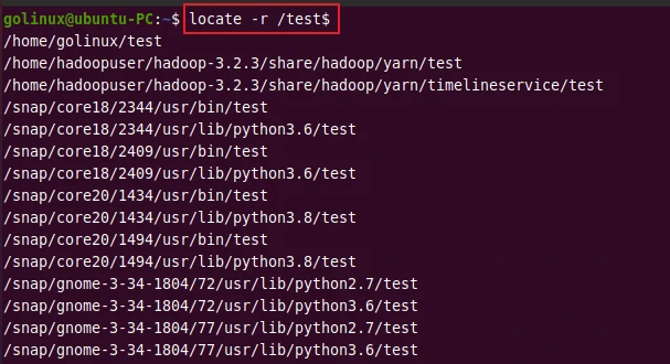 locate command to search files having exact names