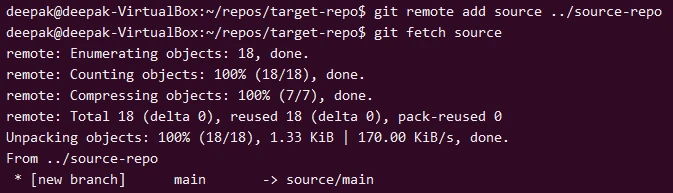 Adding source repository as remote in target repository