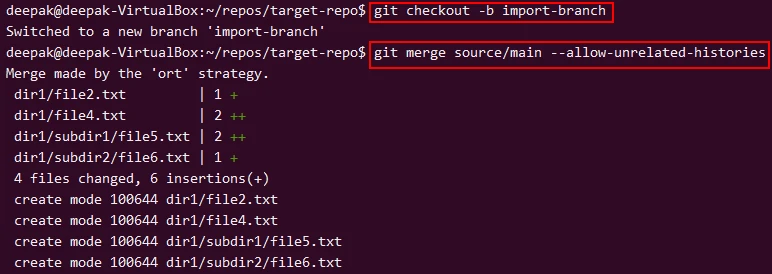 Merging filtered Git history into target repository