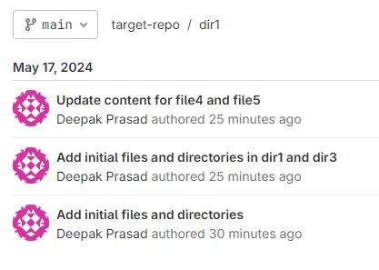 Moved directory visible in target GitLab repository with history