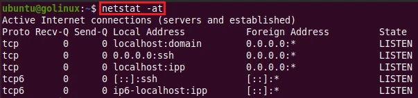netstat command to list all tcp connections