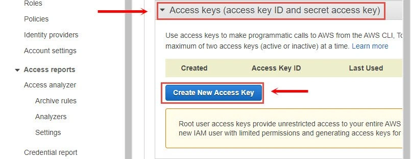 Create a new access key