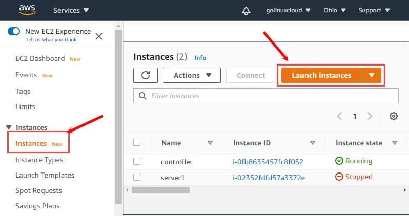 Launch instance in the EC2 console