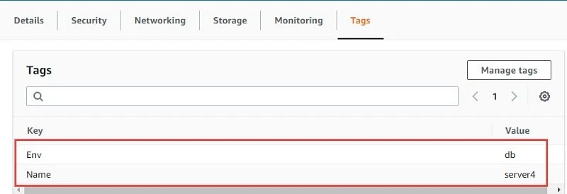 Instance tags and security group