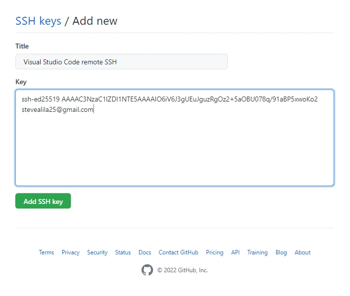 Pasting public SSH key in GitHub SSH settings