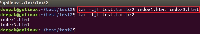 tar command to create bzip2 archive
