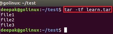 tar command to view the content of tar archive file