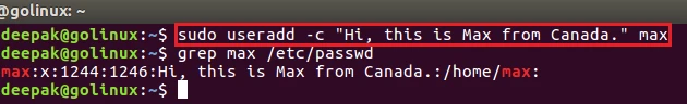 useradd command to add a user with comment