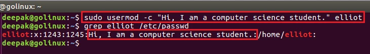 usermod command to modify the comment of a user