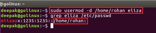usermod command to change home directory of a user