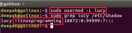 usermod command to lock a user account