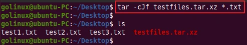 tar command to create xz archive file