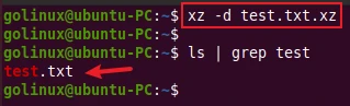 xz command to decompress a file
